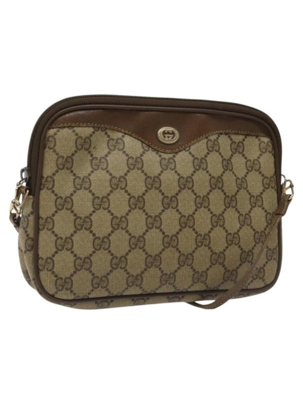 Authentic GUCCI GG Supreme Shoulder Bag PVC Leather Beige